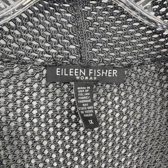 EILEEN FISHER Black Mesh Knit Open Front Cardigan Sweater Long Sleeve 1X - Picture 4 of 6